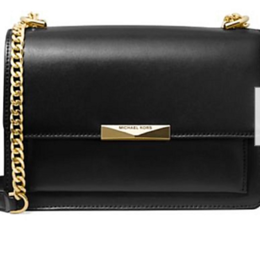 NWT Michael Kors Jade Leather Gusset Shoulder Bag Black/Gold Original Packaging